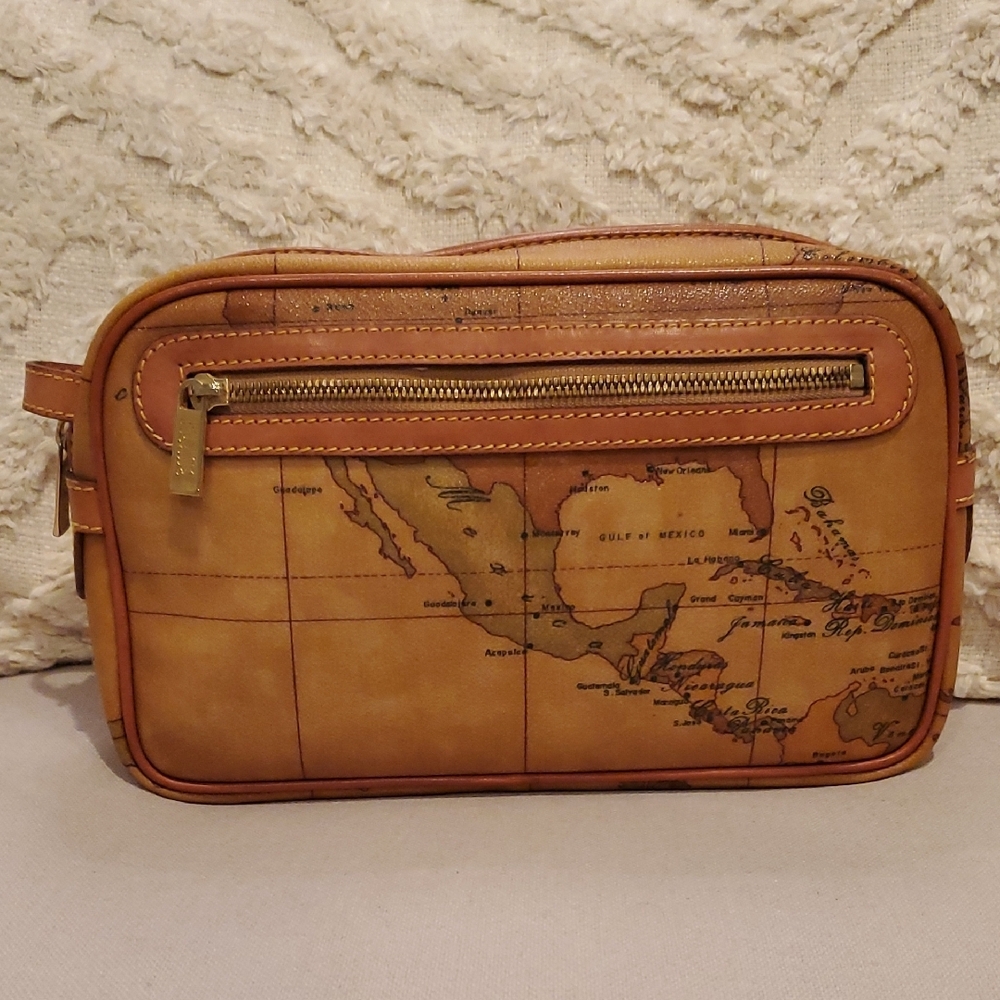 Alviero Martini Brown Clutch with Map Design